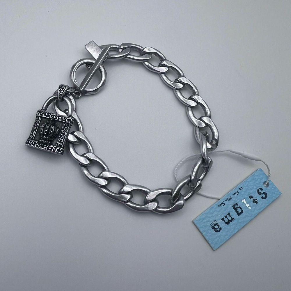 Silver tone Chain Bracelet with Padlock Charm - Picture 3 of 5
